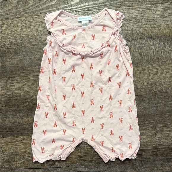 Feather Baby Other - Feather Baby 100% Pima Cotton Yoke Romper w/ Lobster Print on Light Pink
